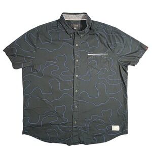 Adam Levine Mens Black Blue Abstract Short Sleeve‎ Button Up Shirt XL
